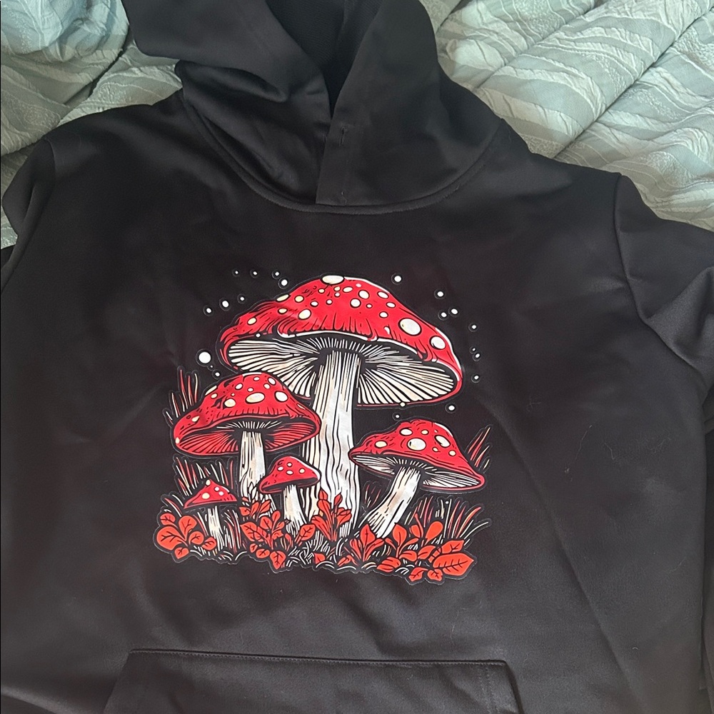 Black Hoodie with Red Mushroom Design